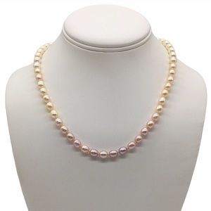 Natural Pearls fresh water multicolor necklace 14K gold clasp hand knotted